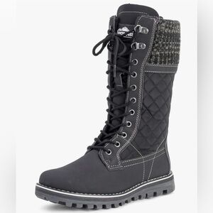 Women's Black Lace-Up Faux Fur Snow Boots